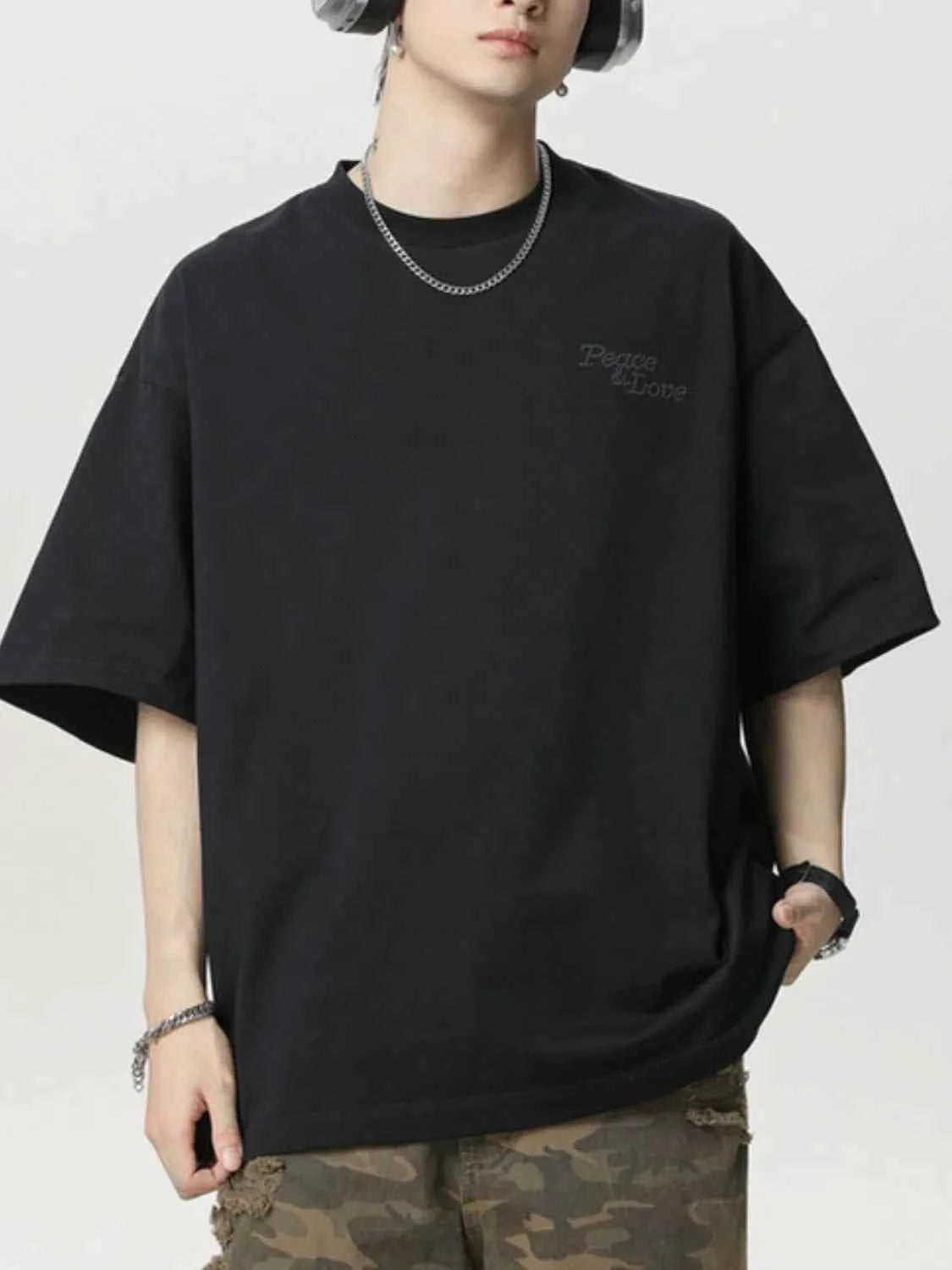 Men's Plus Size Rhinestone Round Neck Half Sleeve T-Shirt