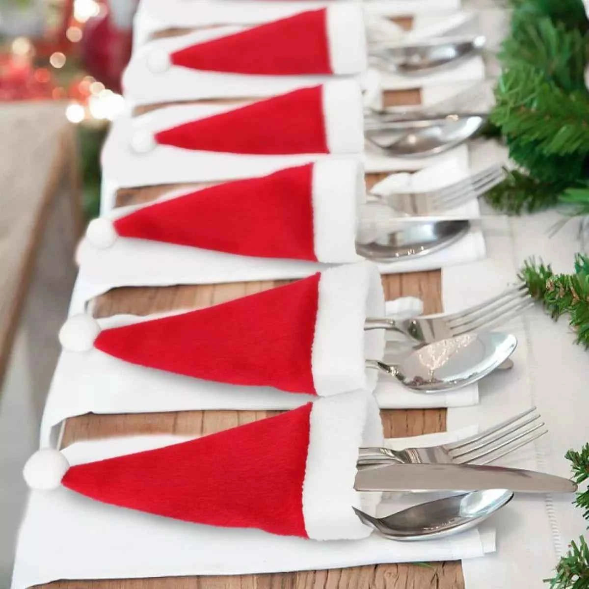 Christmas Santa Hat Cutlery Holders Decorative Table Setting