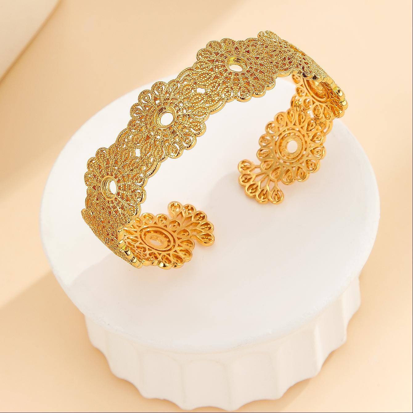 Luxury Style Gold Bracelet Hollowed Out Lace Flower Design Wedding Gold Jewelry - OnlyAttire