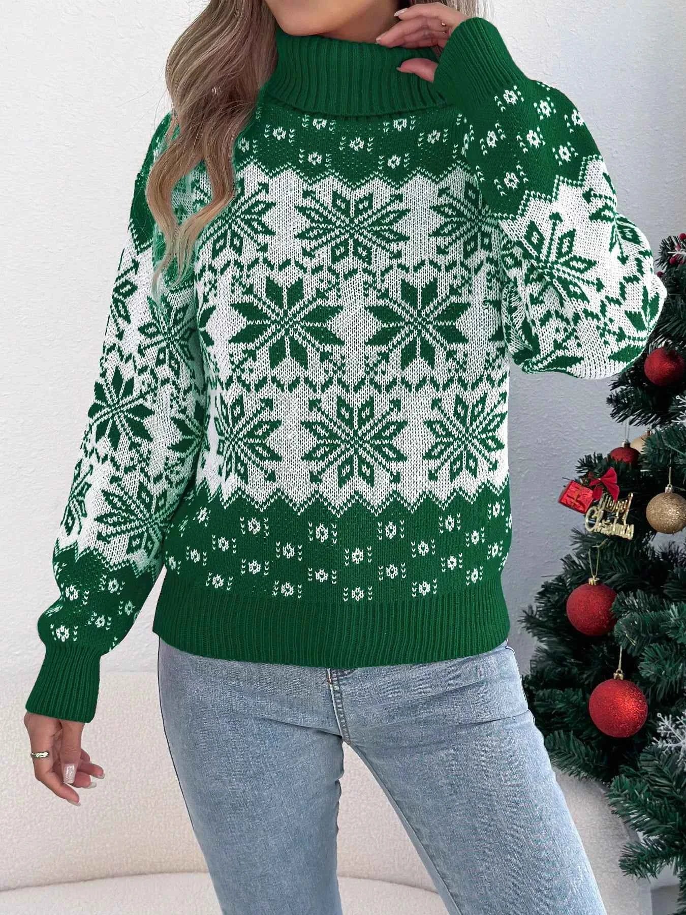 Christmas Snowflake Turtleneck Long Sleeve Sweater