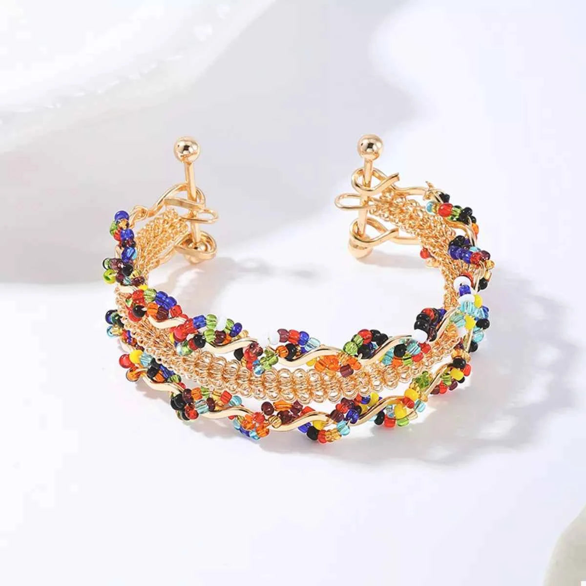 18K Gold-Plated Three Layered Open Bracelet
