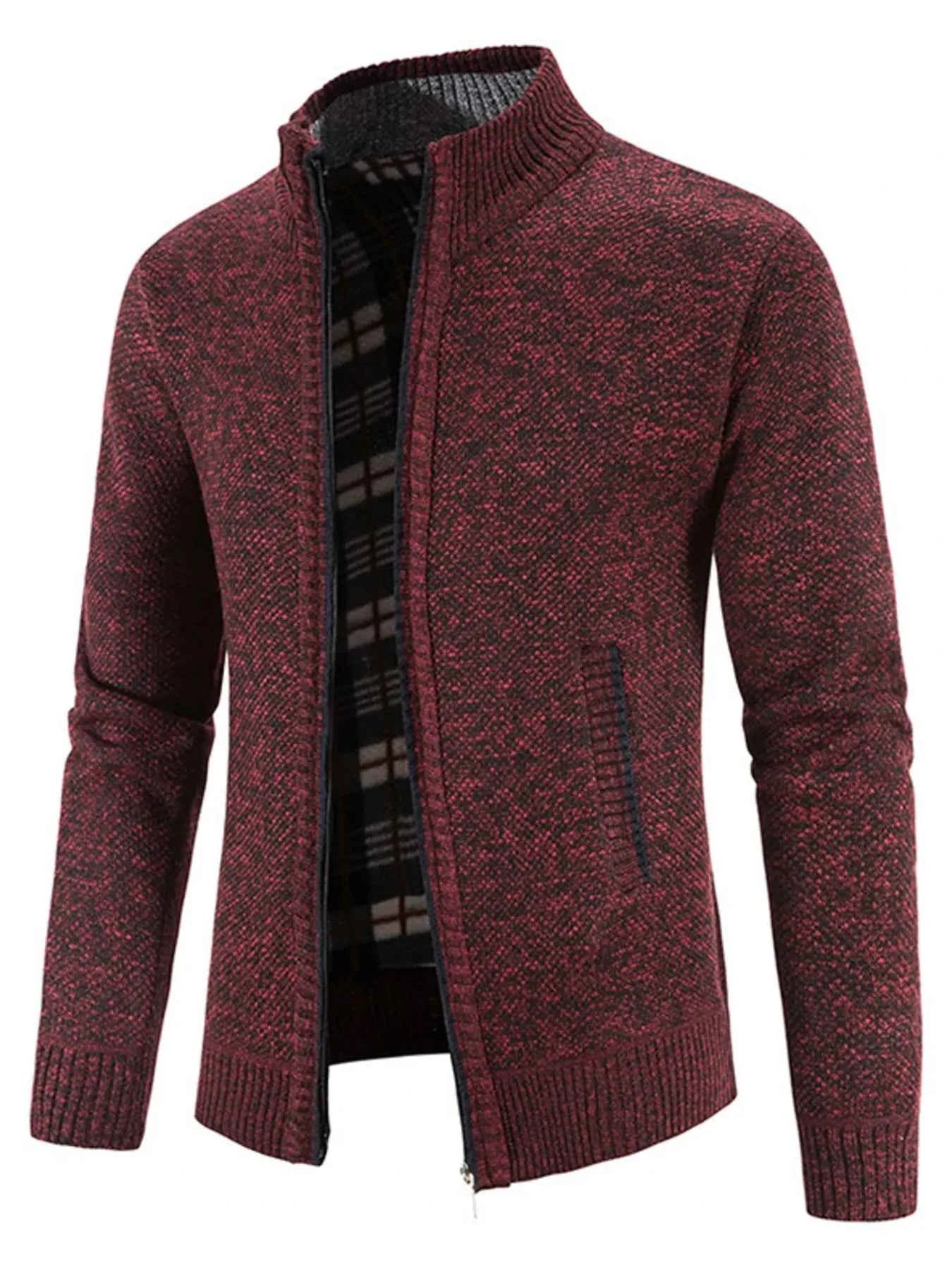 Men's Plus Size Zip-Up Long Sleeve Cardigan