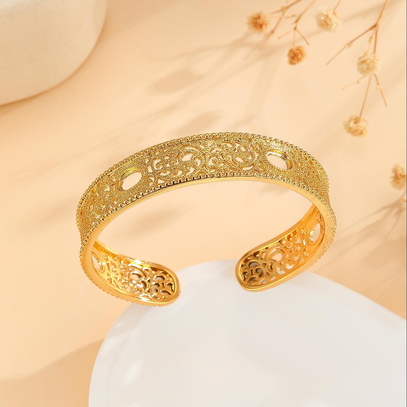 Luxury Style Gold Bracelet Hollowed Out Lace Flower Design Wedding Gold Jewelry - OnlyAttire
