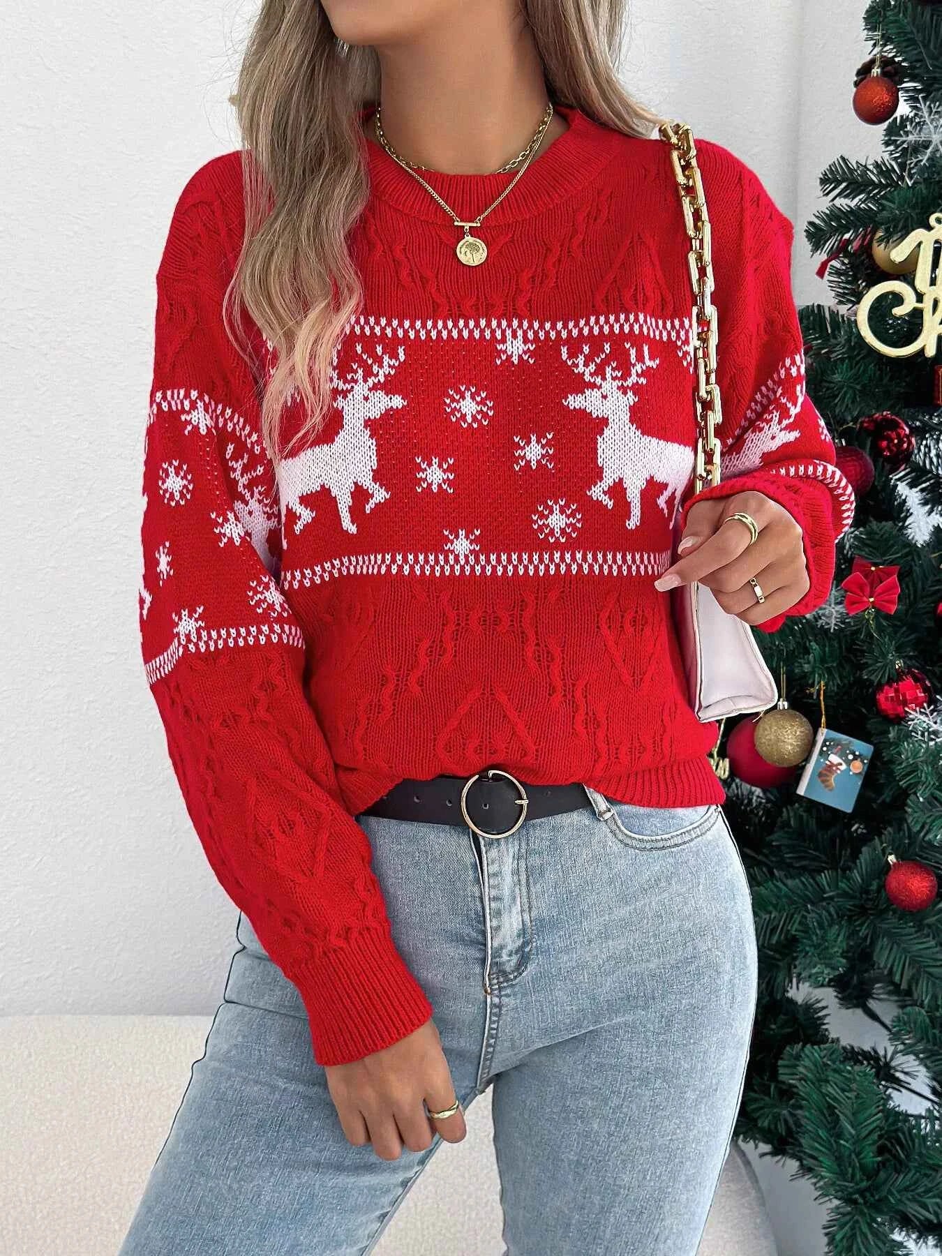 Christmas Reindeer Round Neck Sweater