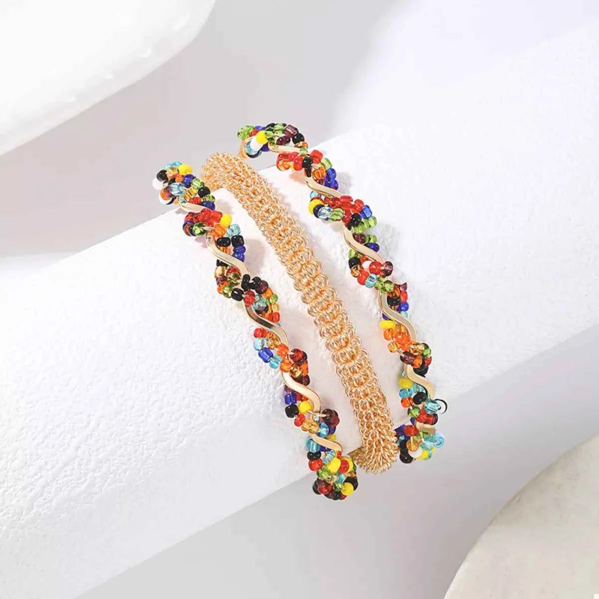 18K Gold-Plated Three Layered Open Bracelet