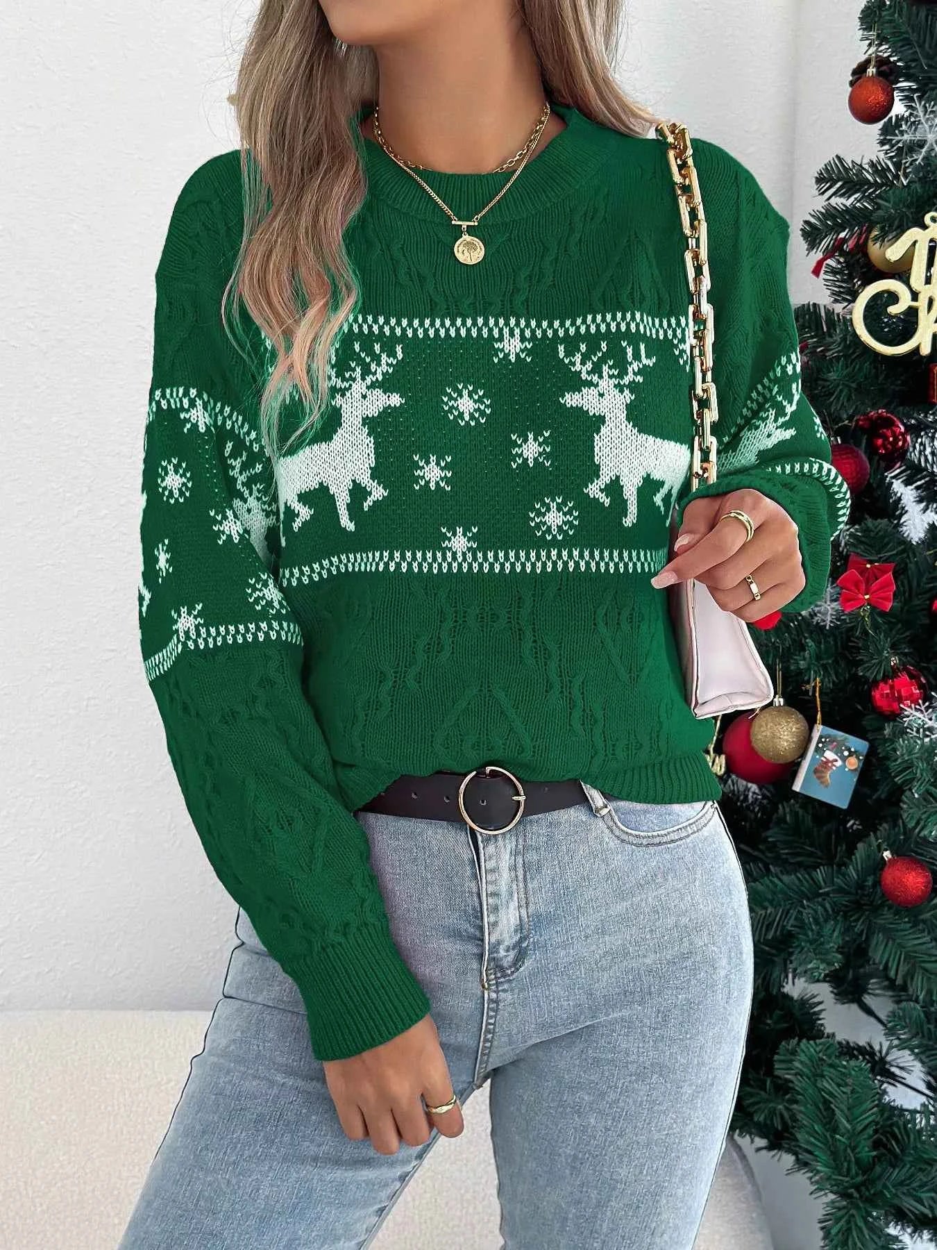 Christmas Reindeer Round Neck Sweater