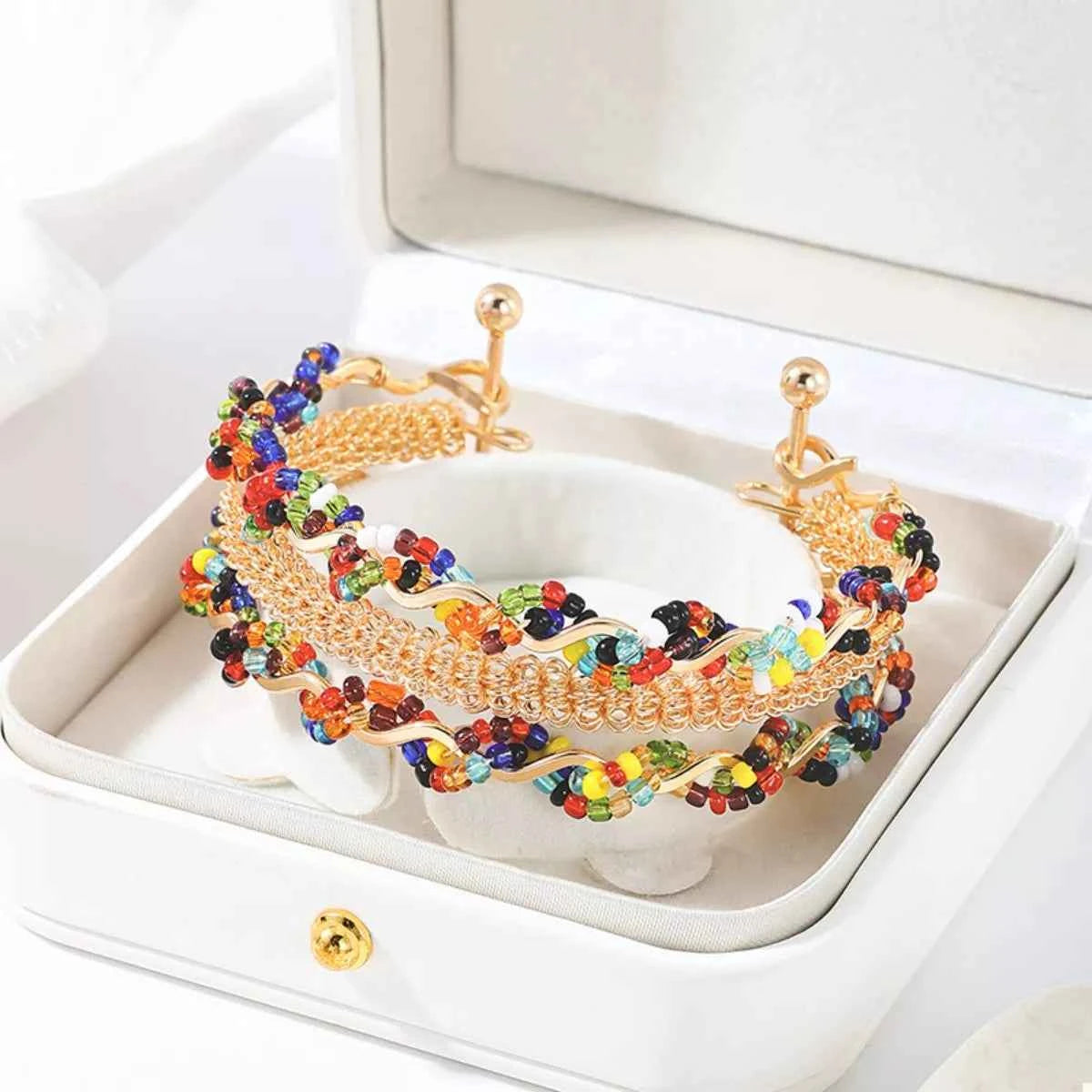 18K Gold-Plated Three Layered Open Bracelet