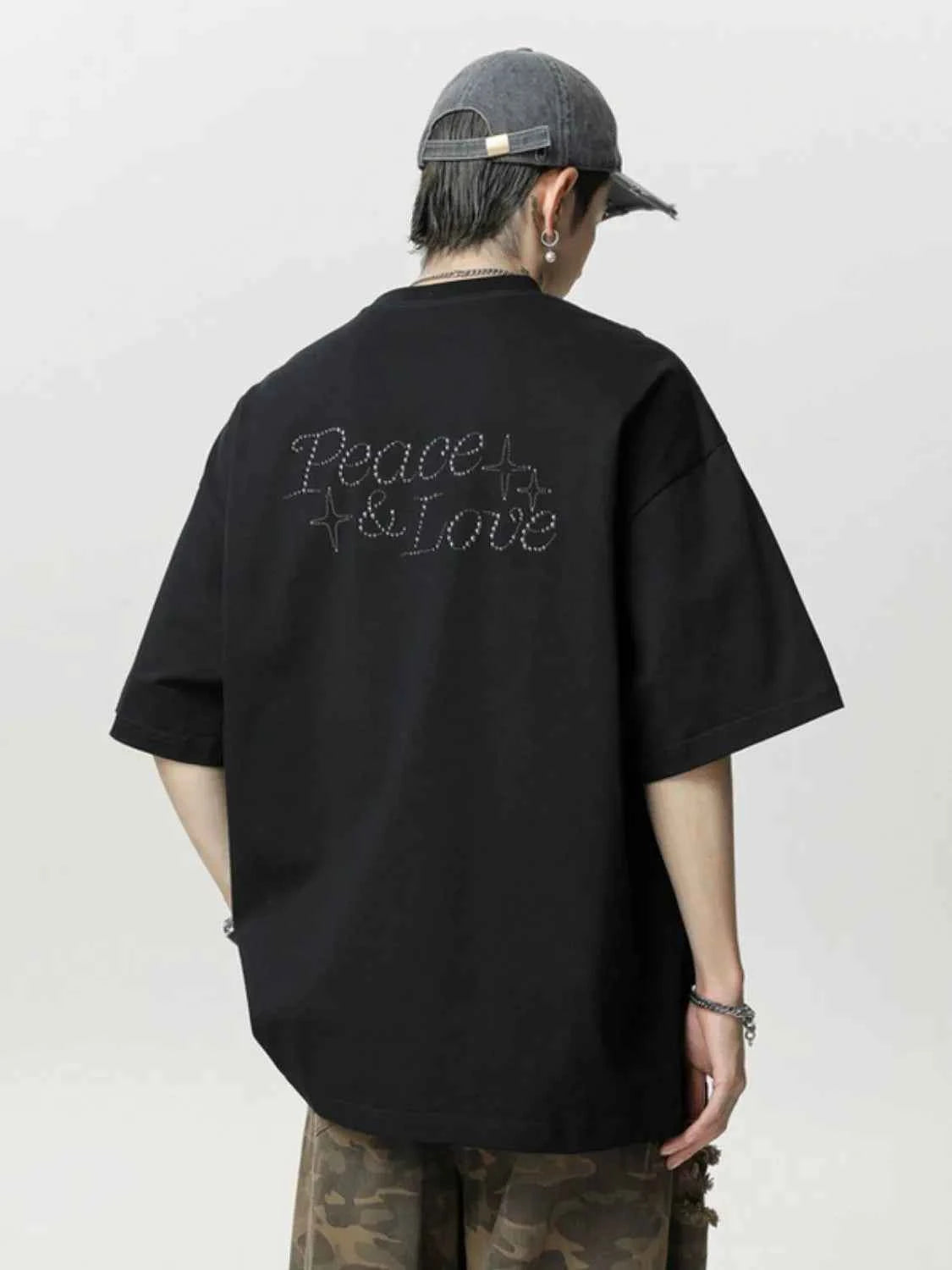 Men's Plus Size Rhinestone Round Neck Half Sleeve T-Shirt