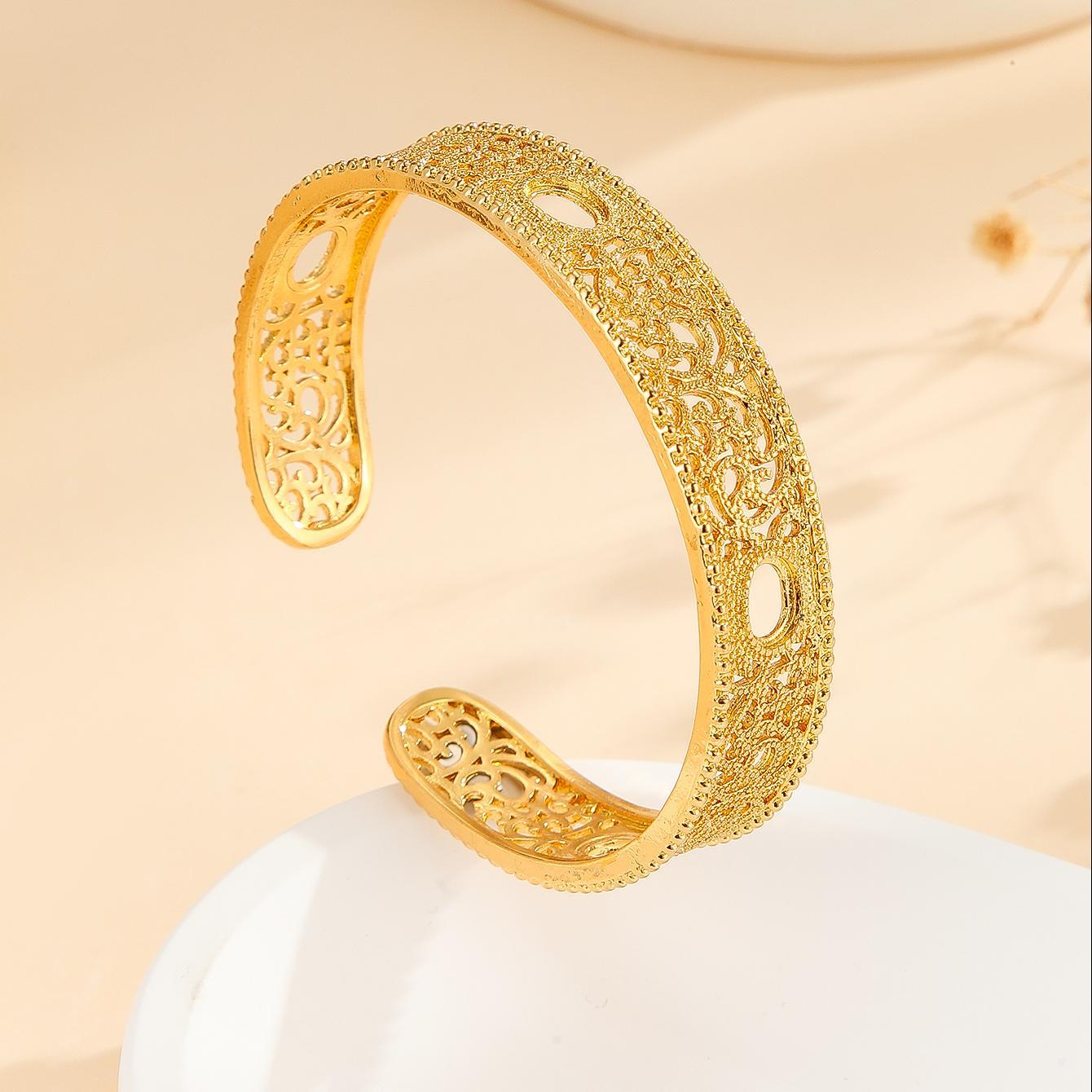 Luxury Style Gold Bracelet Hollowed Out Lace Flower Design Wedding Gold Jewelry - OnlyAttire