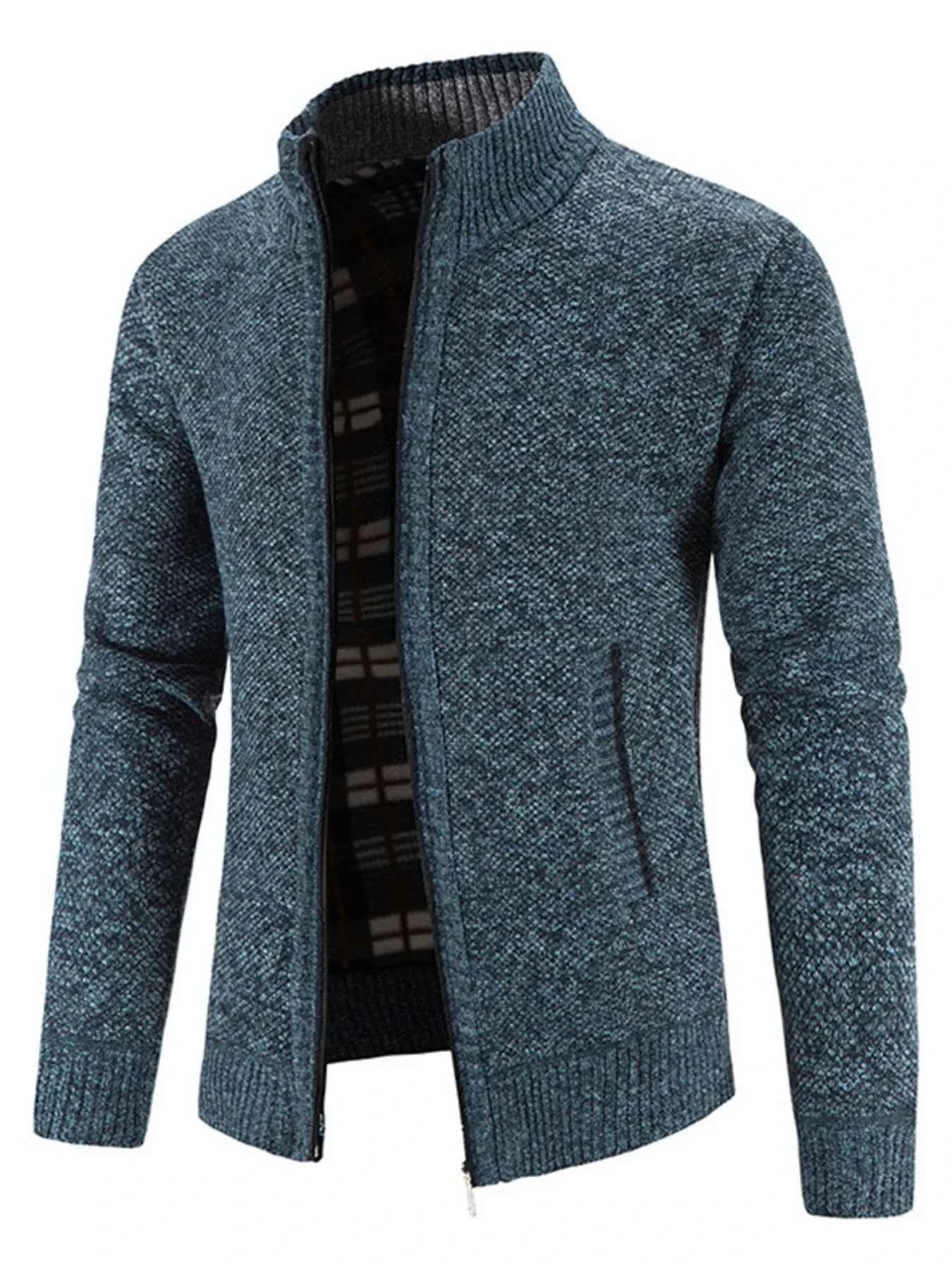 Men's Plus Size Zip-Up Long Sleeve Cardigan
