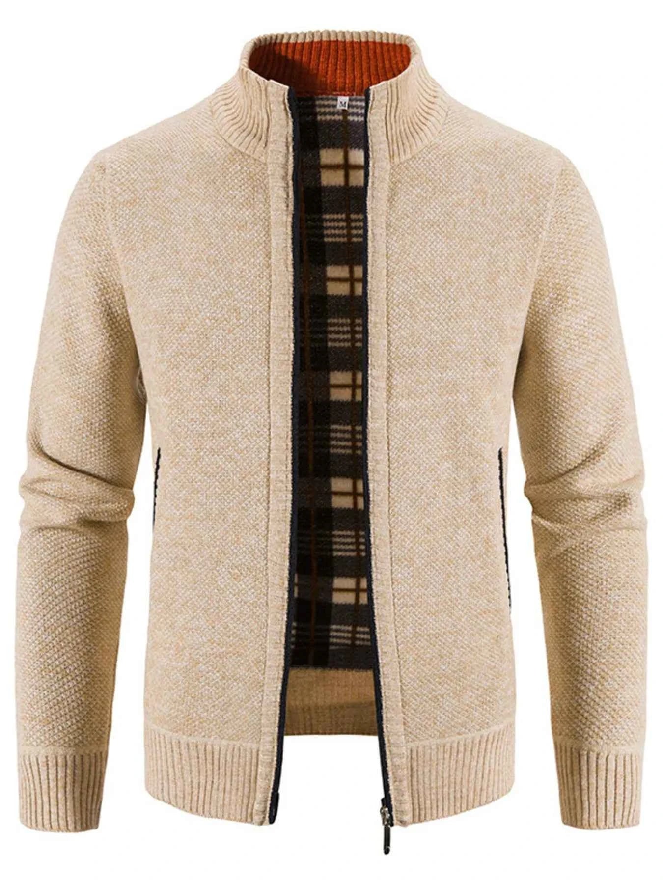 Men's Plus Size Zip-Up Long Sleeve Cardigan