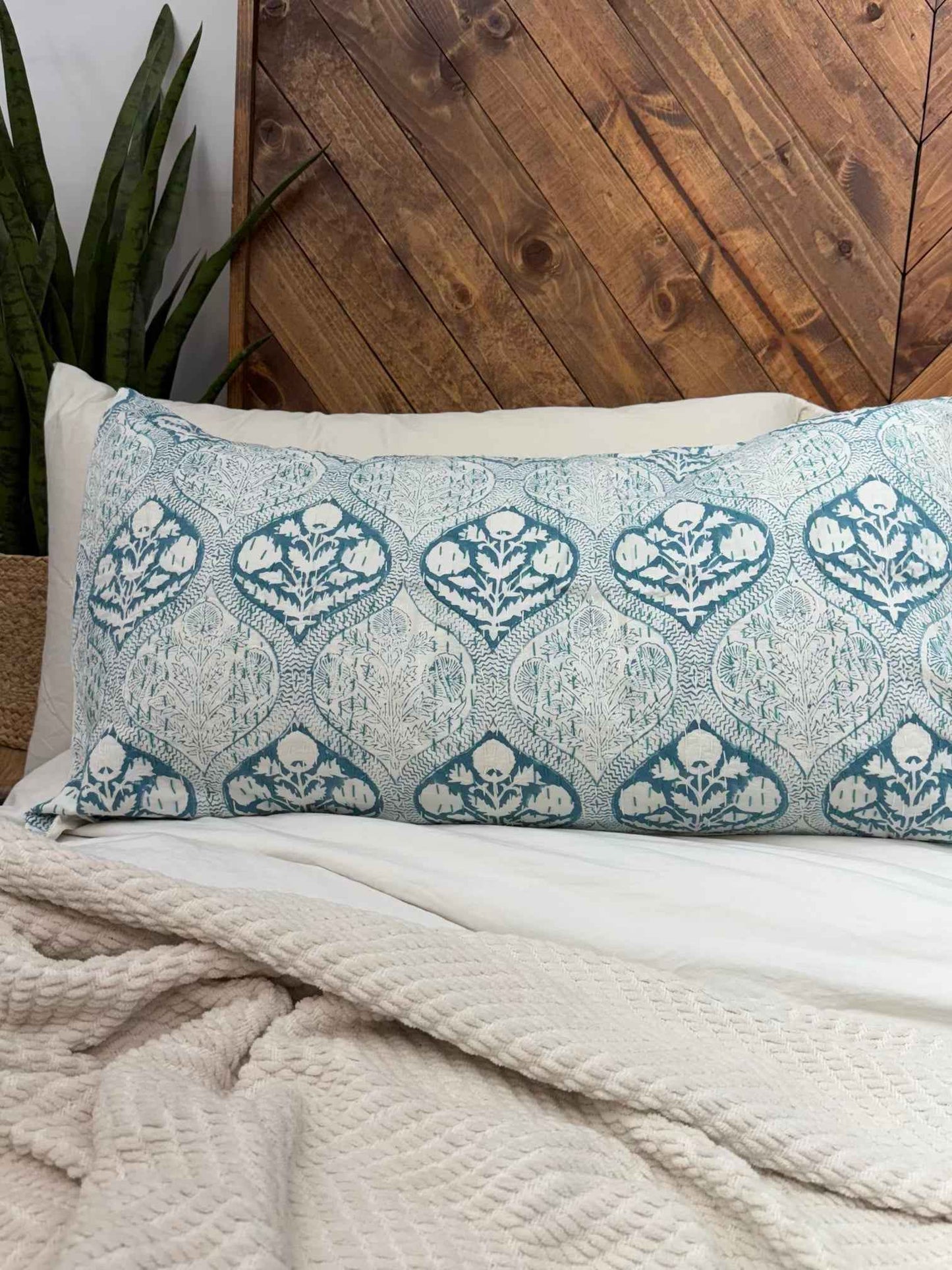 Heirloom Teal Block Print Cotton Kantha Sham
