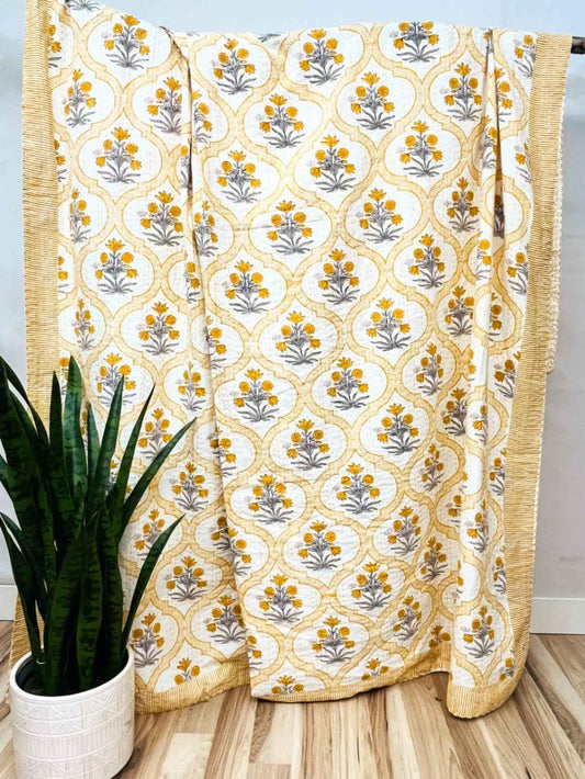 Bumblebee Block Print Cotton Kantha Quilt (Events)