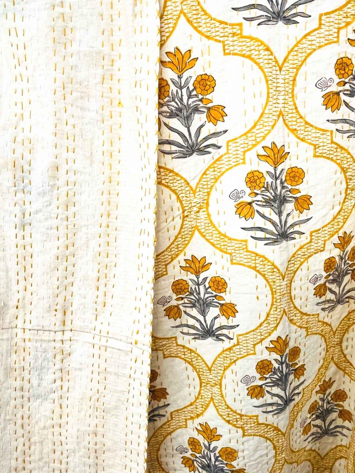 Bumblebee Block Print Cotton Kantha Quilt (Events)