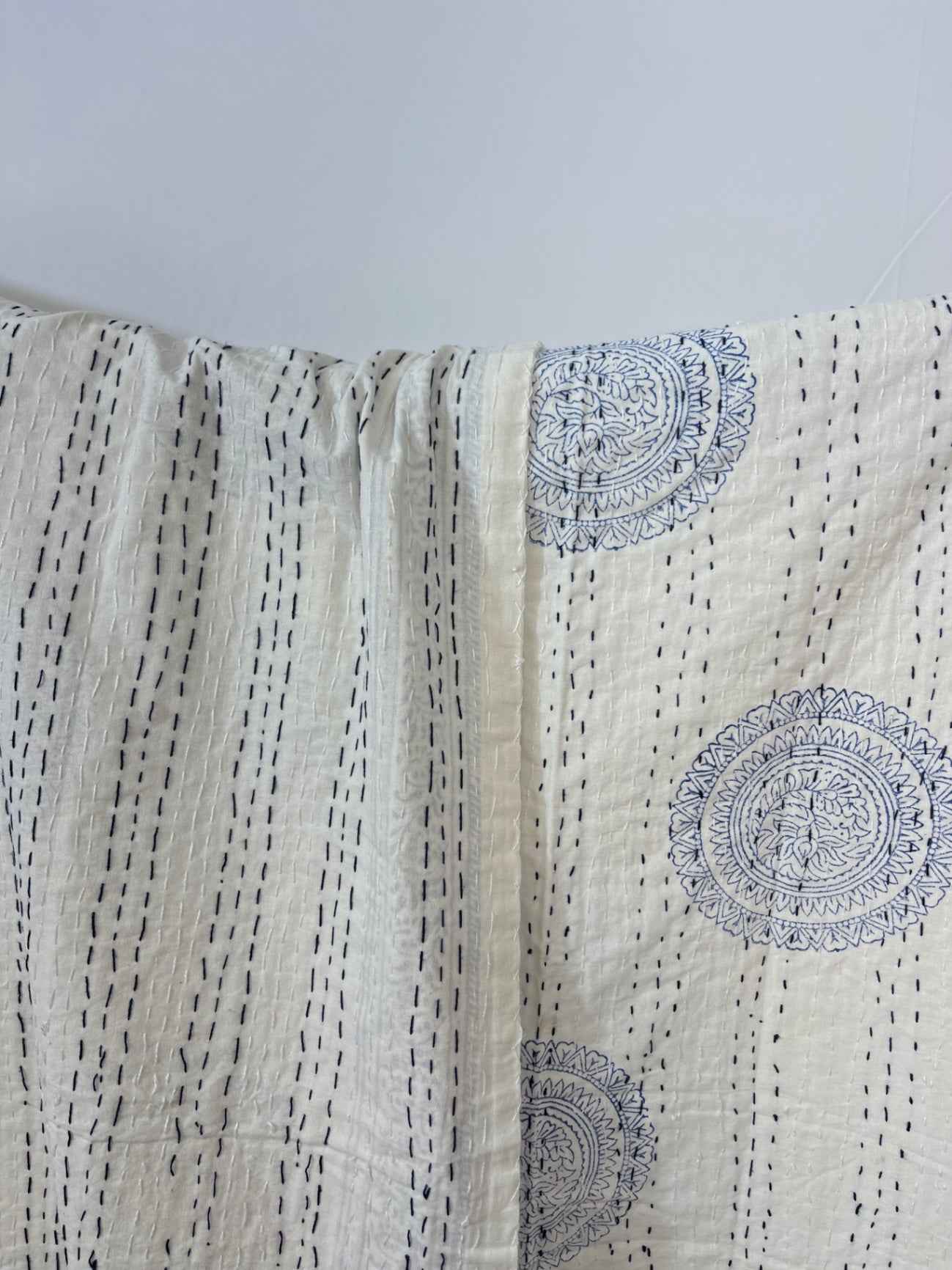 Navy Mandala Block Print Cotton Kantha Quilt