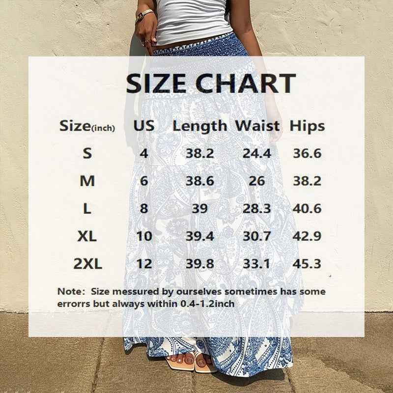 Women's Boho Floral Print Maxi Skirt - Elastic Waist A-Line Long Skirt For Spring & Summer Casual Beach Skirt
