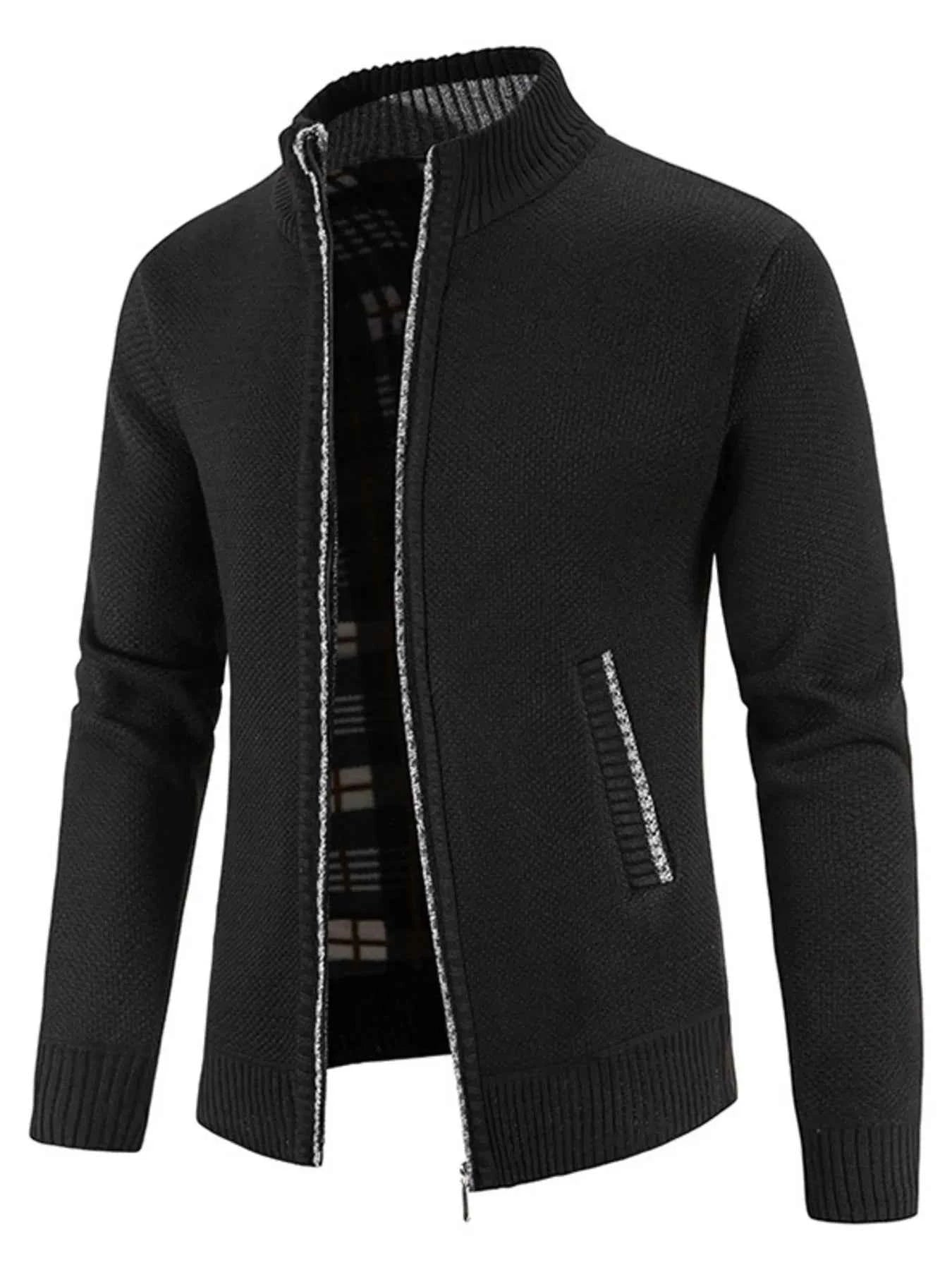 Men's Plus Size Zip-Up Long Sleeve Cardigan