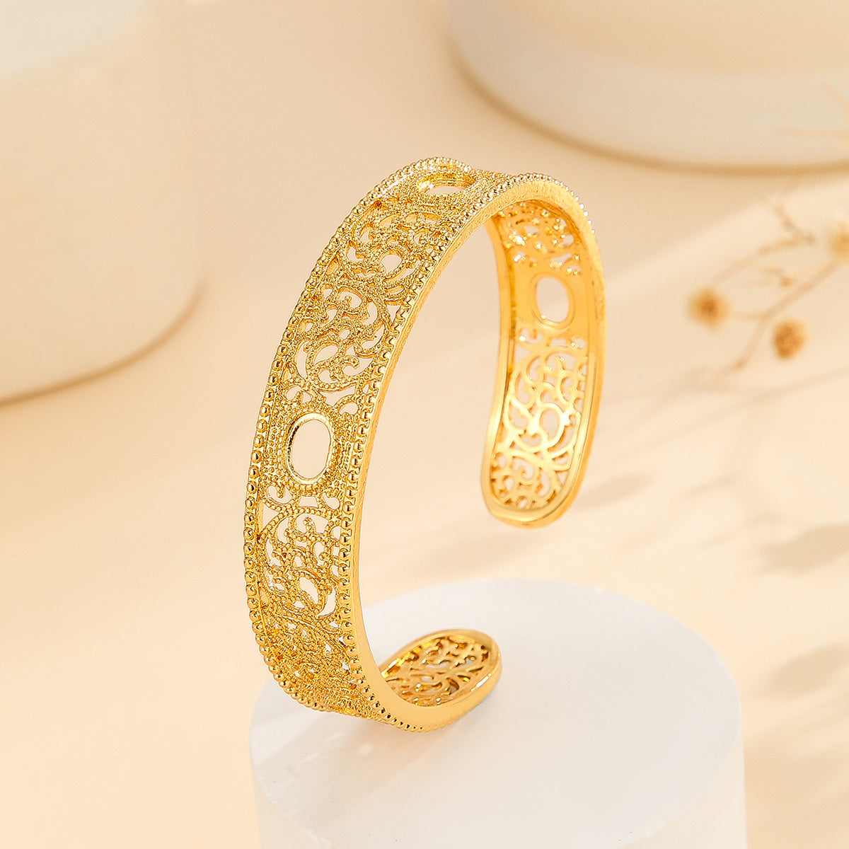 Luxury Style Gold Bracelet Hollowed Out Lace Flower Design Wedding Gold Jewelry - OnlyAttire