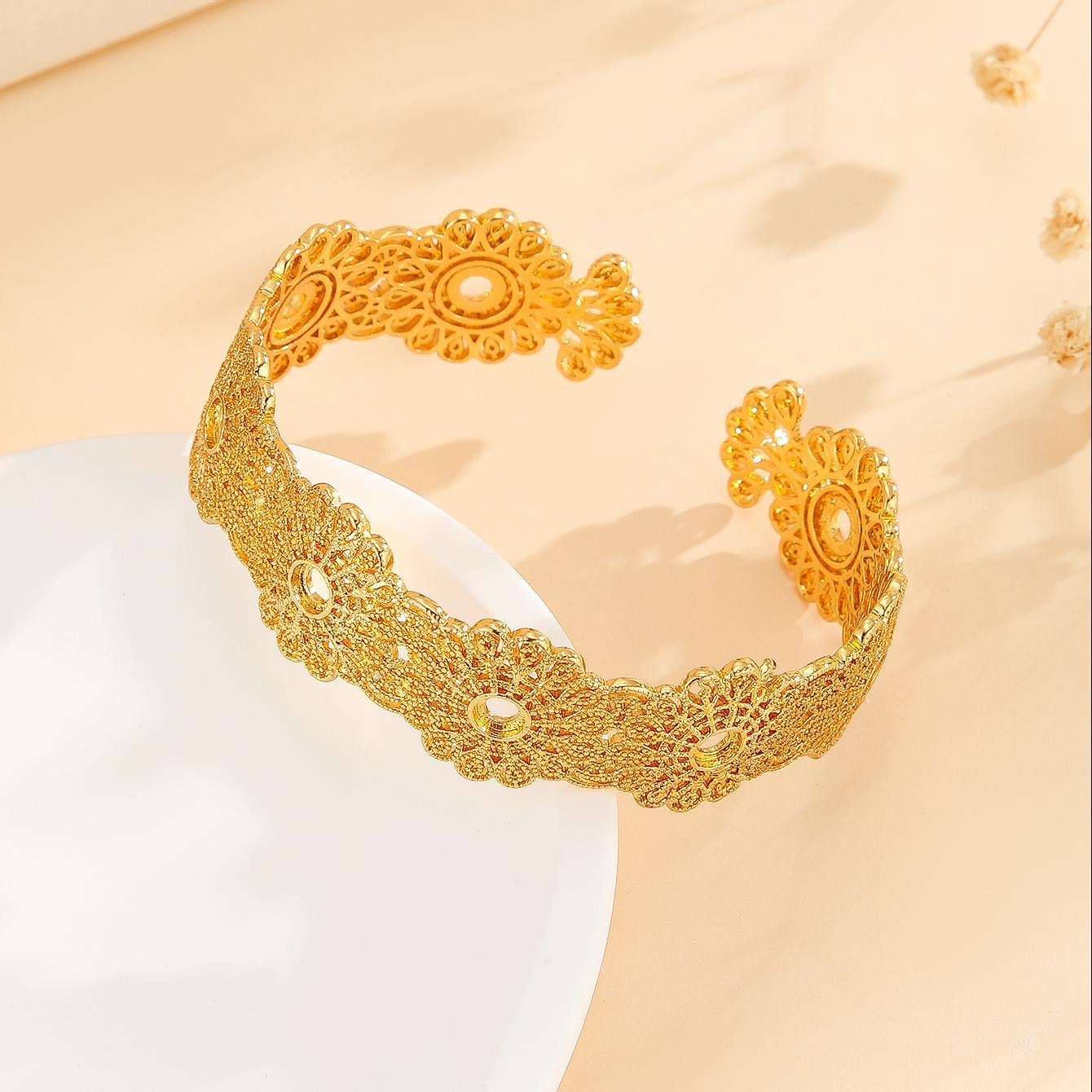 Luxury Style Gold Bracelet Hollowed Out Lace Flower Design Wedding Gold Jewelry - OnlyAttire