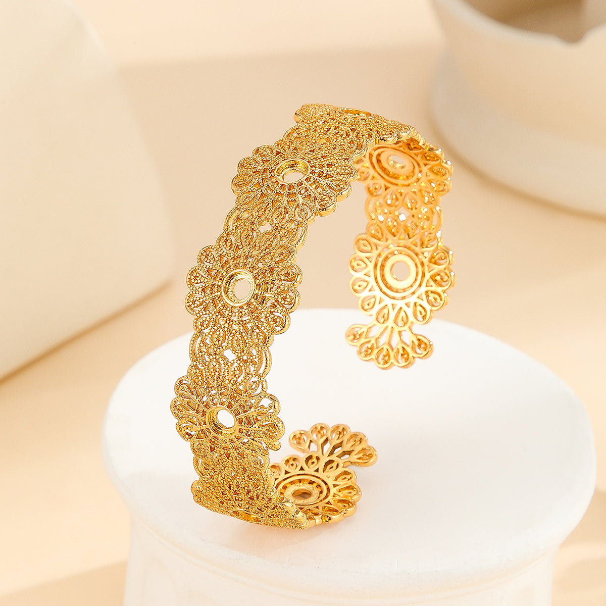 Luxury Style Gold Bracelet Hollowed Out Lace Flower Design Wedding Gold Jewelry - OnlyAttire