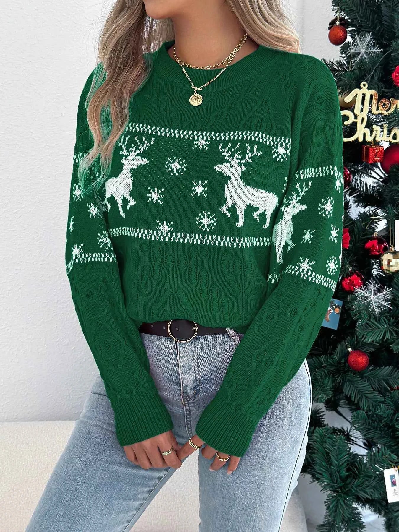 Christmas Reindeer Round Neck Sweater