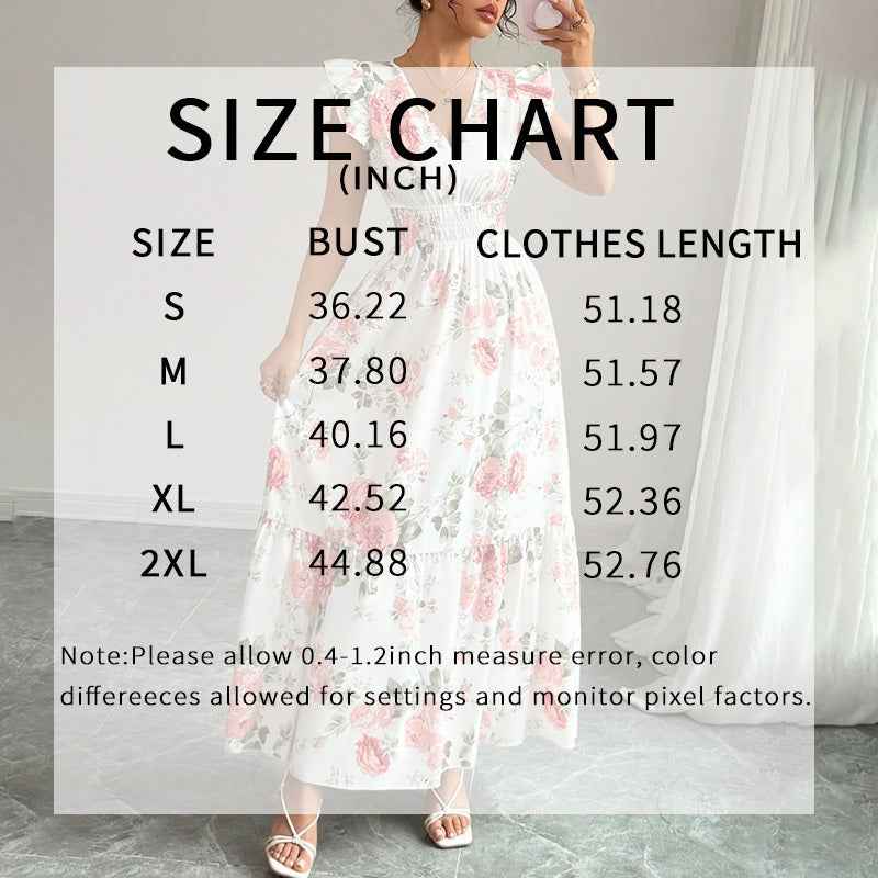 Women’s Summer Maxi Dress – V-Neck, Flutter Sleeve, Smocked Waist, Flowy A-Line Beach Dress