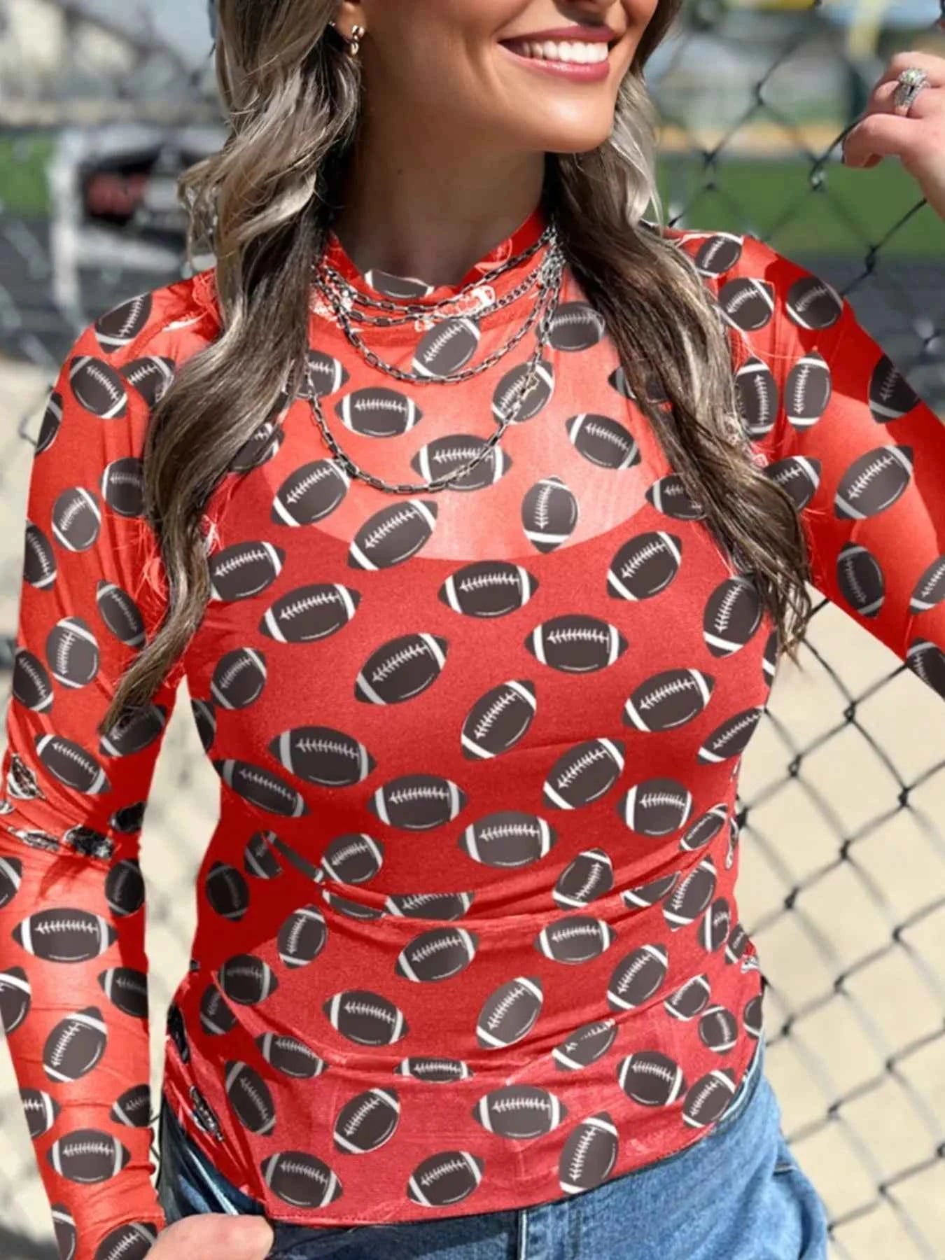 Game Day Mesh Sheer Long Sleeve Top