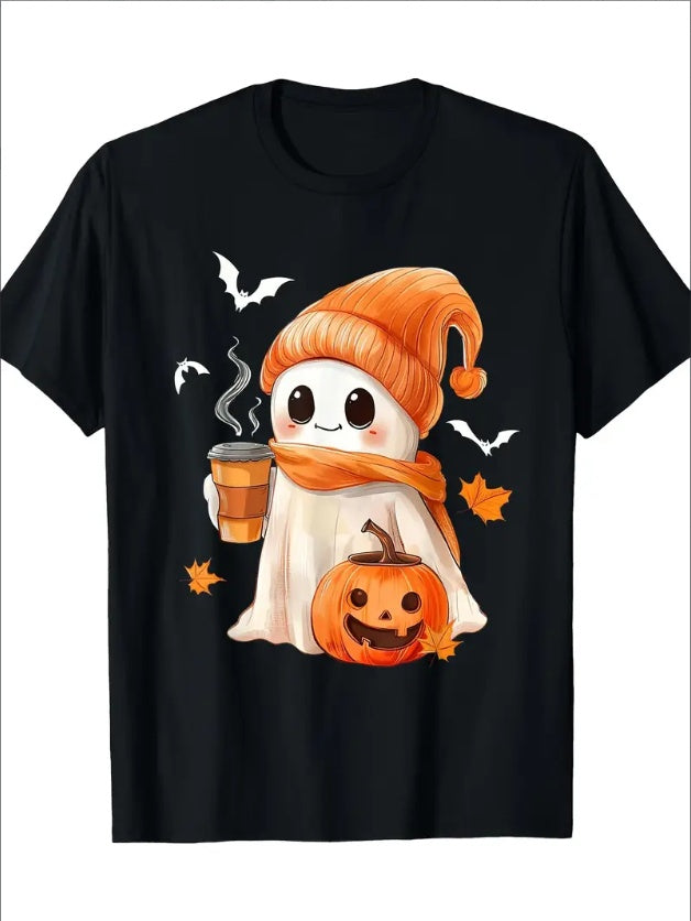 Cute Ghost Drinking Coffee Halloween Ghost Iced Coffee T-shirt - OnlyAttire