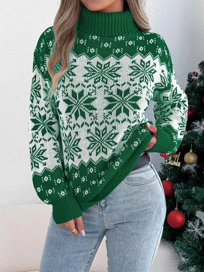 Christmas Snowflake Turtleneck Long Sleeve Sweater