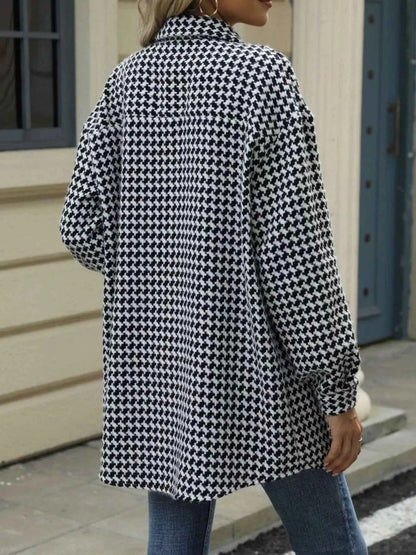 Houndstooth Button Up Long Sleeve Coat