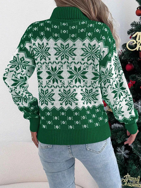 Christmas Snowflake Turtleneck Long Sleeve Sweater