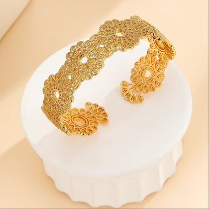 Luxury Style Gold Bracelet Hollowed Out Lace Flower Design Wedding Gold Jewelry - OnlyAttire