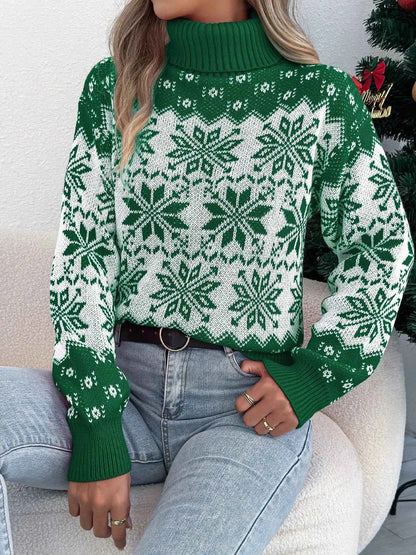 Christmas Snowflake Turtleneck Long Sleeve Sweater