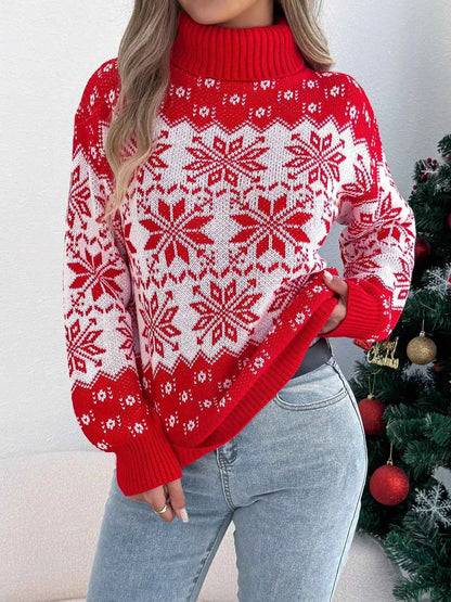 Christmas Snowflake Turtleneck Long Sleeve Sweater
