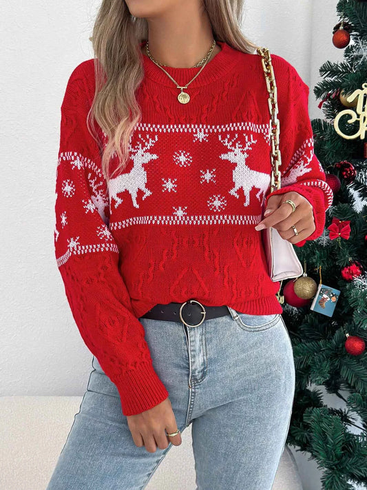 Christmas Reindeer Round Neck Sweater