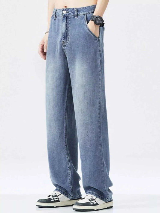 Men's Relaxed Fit Wide Leg Vintage Wash Jeans