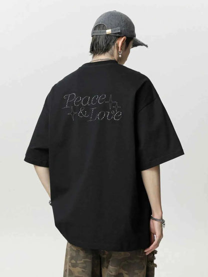 Men's Plus Size Rhinestone Round Neck Half Sleeve T-Shirt