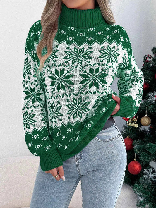Christmas Snowflake Turtleneck Long Sleeve Sweater