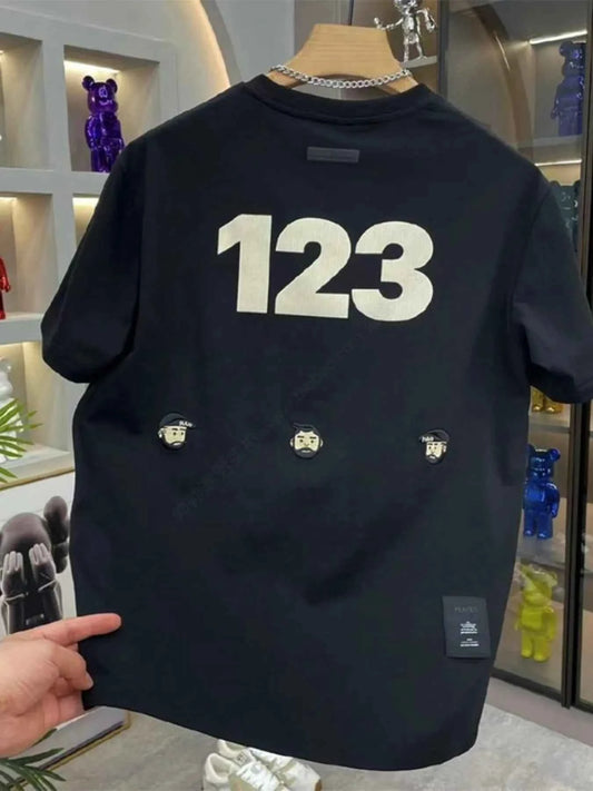 Men's Full Size Number 123 Round Neck T-Shirt Plus Size