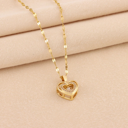 Double-layer Love Necklace With Rhinestones Titanium Steel Pendant - OnlyAttire
