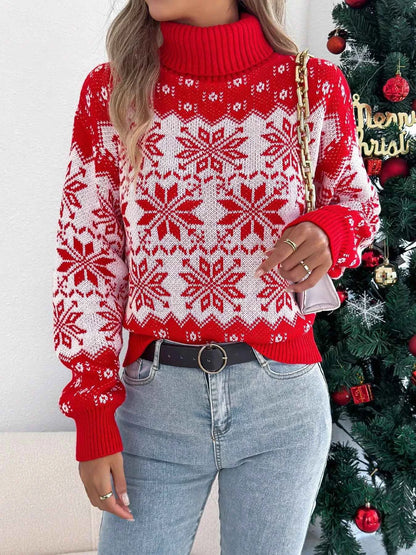 Christmas Snowflake Turtleneck Long Sleeve Sweater