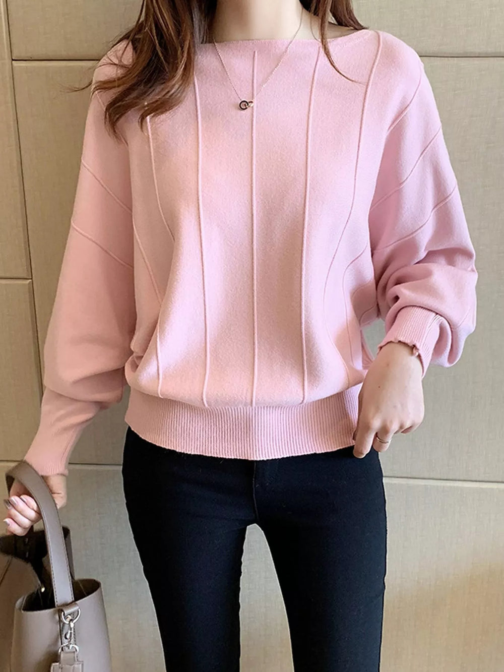 Ribbed Hem Batwing Sleeve Knit Top