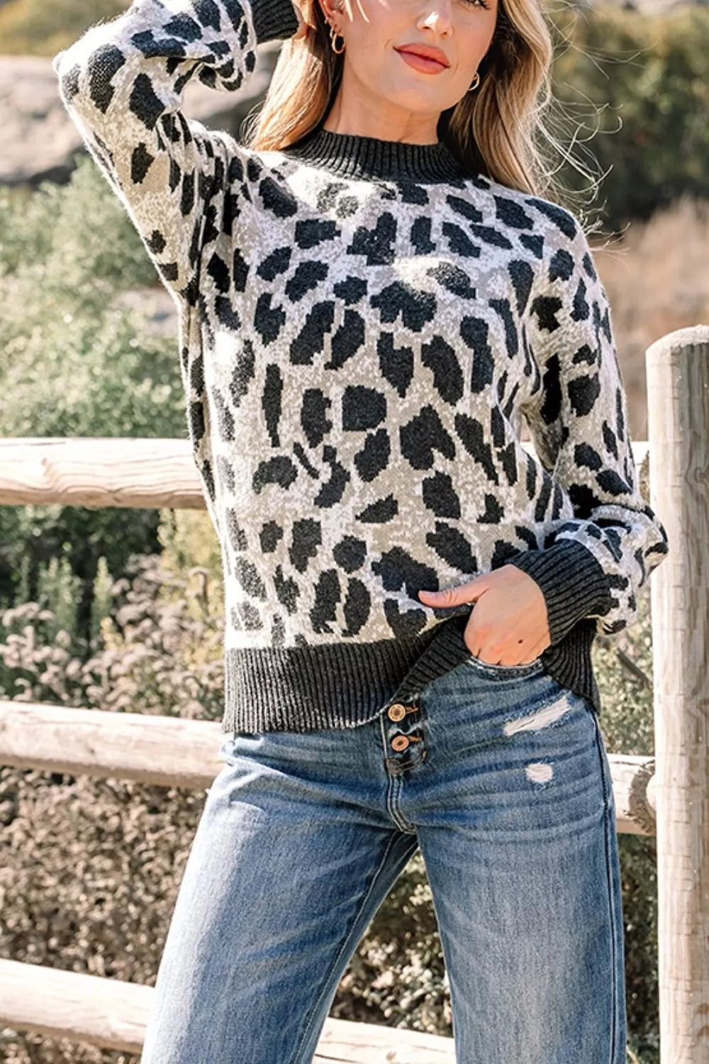 Leopard Drop Shoulder Baggy Sweater