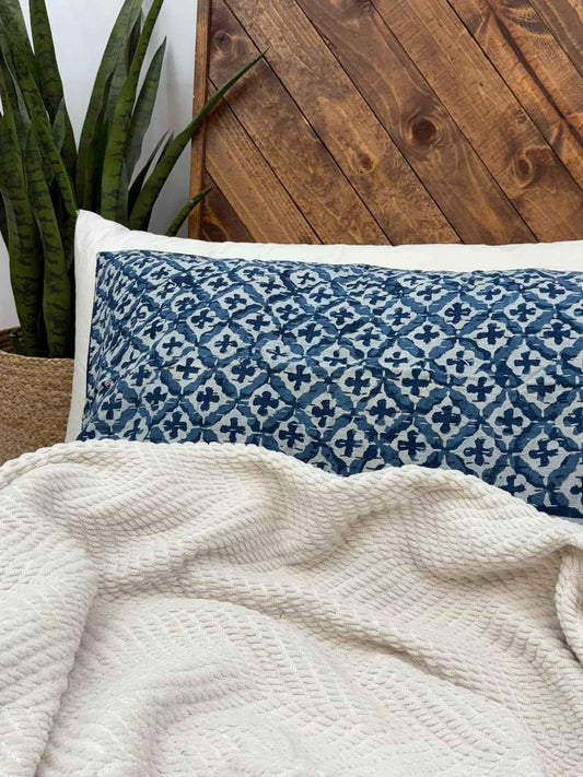 Indigo Crosses Block Print Cotton Kantha Sham