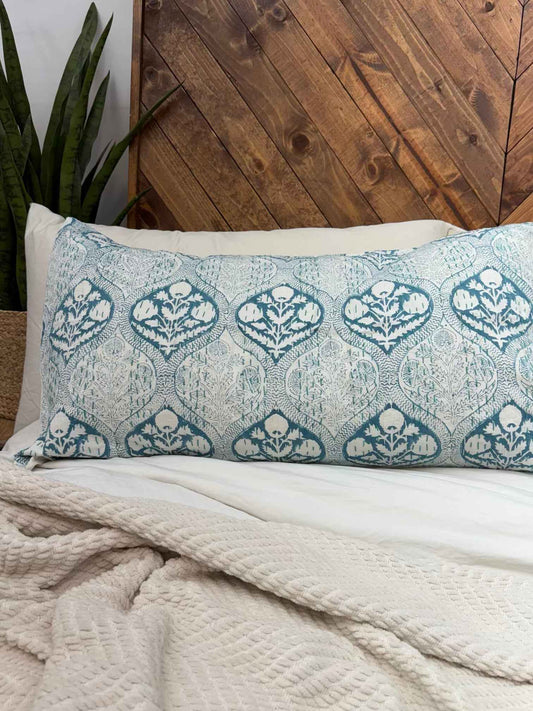 Heirloom Teal Block Print Cotton Kantha Sham