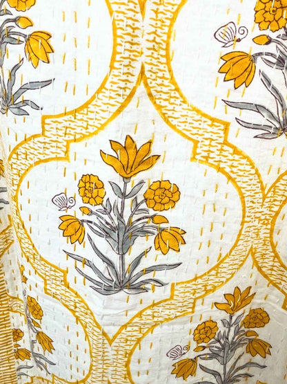 Bumblebee Block Print Cotton Kantha Quilt (Events)