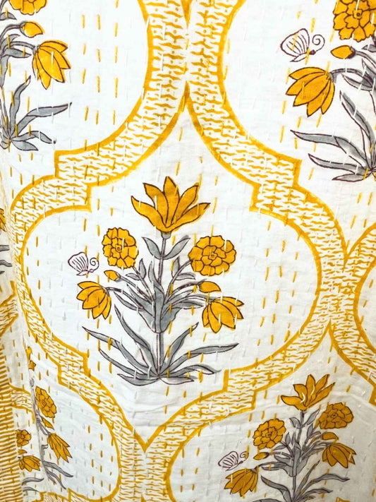 Bumblebee Block Print Cotton Kantha Quilt (Events)