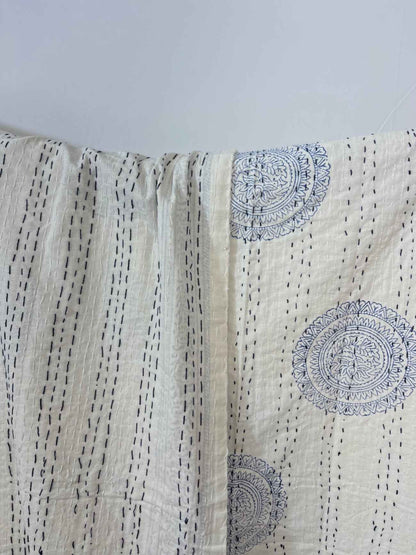Navy Mandala Block Print Cotton Kantha Quilt