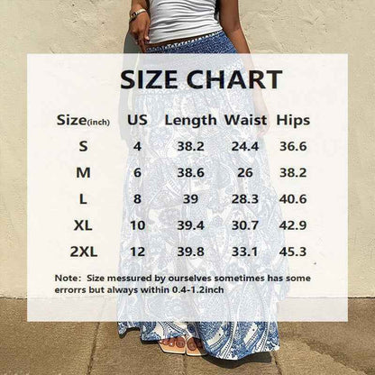 Women's Boho Floral Print Maxi Skirt - Elastic Waist A-Line Long Skirt For Spring & Summer Casual Beach Skirt