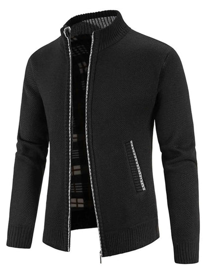 Men's Plus Size Zip-Up Long Sleeve Cardigan